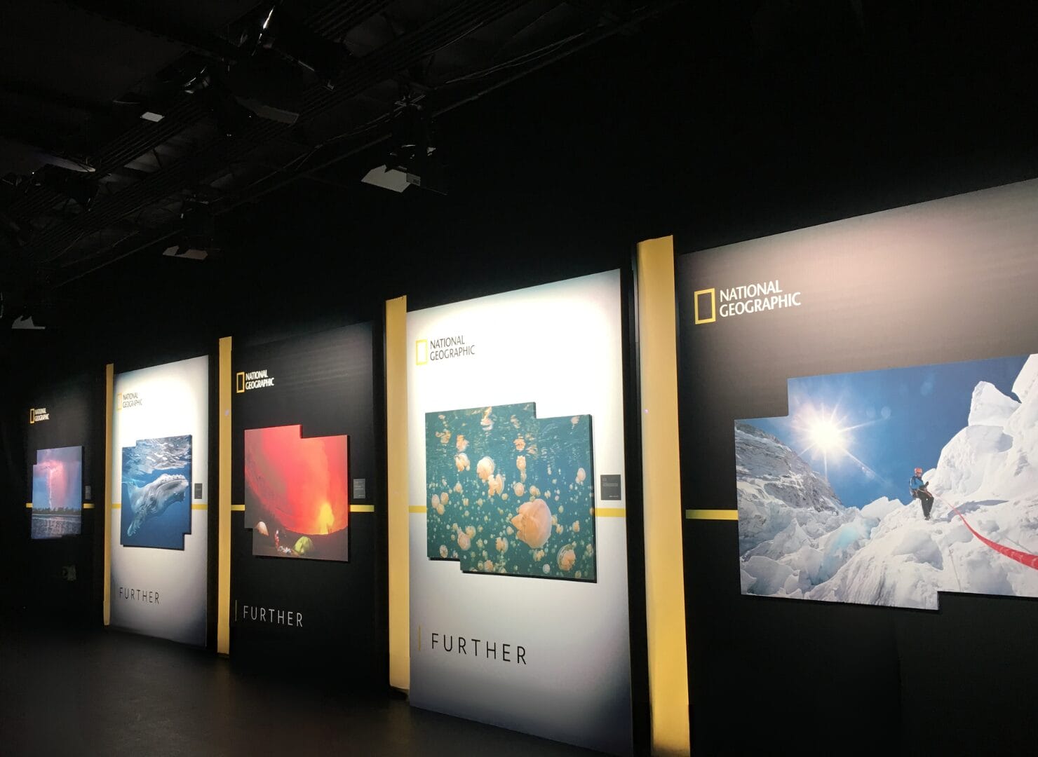 National Geographic exhibit with images of nature and exploration.